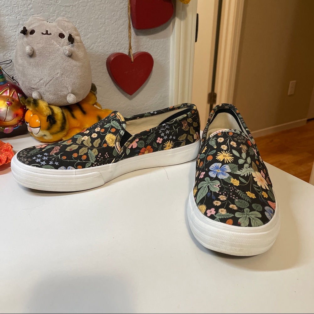 keds rifle paper co Black Floral Strawberry Fields slip on 8
